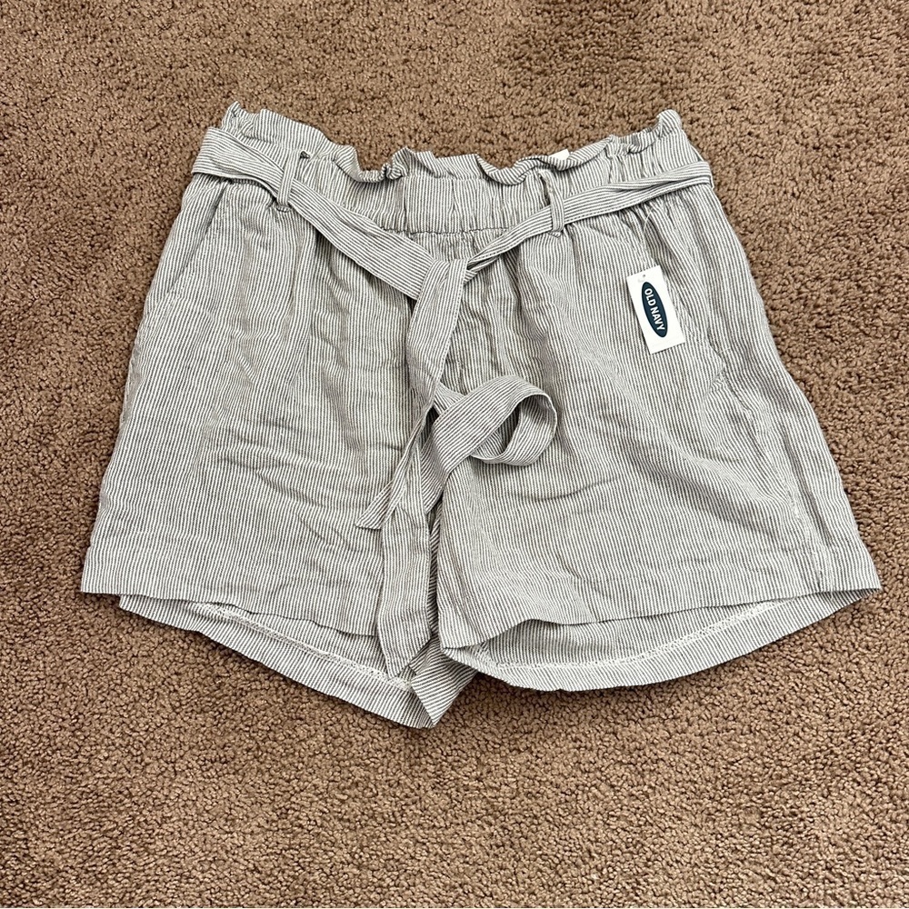 NWT Old Navy Women's Linen Blend Paperbag Waist Striped Cotton Shorts sz 12